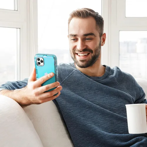 Vista 7 de ORIbox Funda azul para iPhone 14 Pro, protección contra caídas de grado militar de 10 pies, funda transparente resistente a prueba de golpes