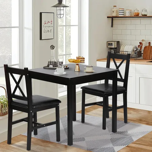 Vista 5 de Dkelincs Juego de mesa de comedor para espacios pequeños, mesa de comedor de cocina de madera de 3 piezas con 2 sillas, mesa de comedor moderna