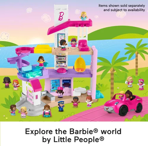 Vista 3 de Fisher-Price Little People - Juego de figuras de natación de Barbie con 2 personajes para preescolar, juego de simulación para niños a partir de 18
