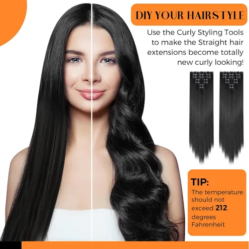 Vista 5 de Jexine 14 extensiones de cabello con clip de 24 pulgadas, extensiones de cabello largo y lacio, 9.17 oz, extensiones de cabello sintético suave