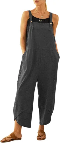 Vista 5 de Overol de verano para mujer, overol de pierna ancha, informal, holgado Verde militar