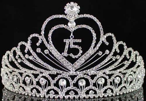 Vista 6 de Quinceañera Sweet 15 Quinceañera Fiesta de 15 Cumpleaños coronas de quinceañeras Corona de tiara de diamantes de imitación austríacos blanco claro