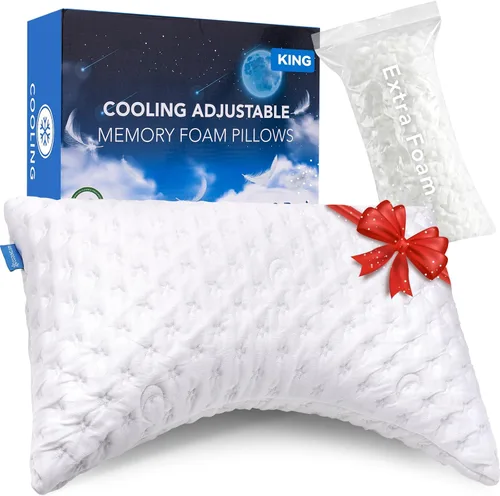 Vista 19 de KUCEY - Almohada refrescante para dormir lateral para dolor de cuello y hombros, almohadas de cama curvas de espuma viscoelástica triturada de lujo