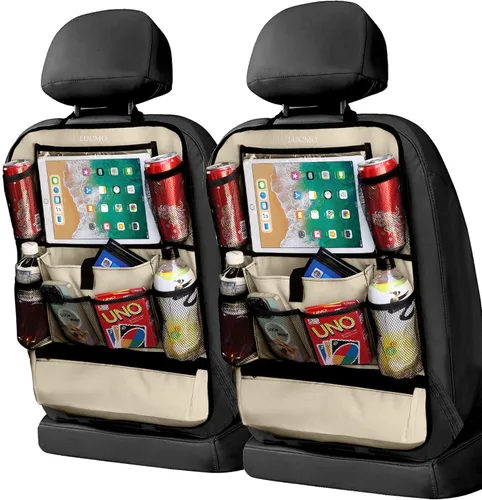 Vista 8 de LUCMO Organizador de asiento trasero de coche con soporte para tableta - 2 piezas, organizador de almacenamiento de coche con 6 bolsillos