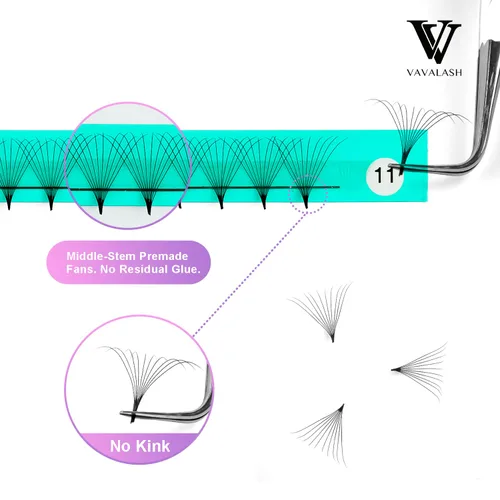 Vista 3 de VAVALASH Premade Fans Eyelash Extensions 320 Fans 10D 14D 16D 20D 0.03 0.05 0.07 Thickness C/D Curl Middle Stem Heat Bonded Premade Fans Russian