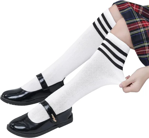 Vista 2 de Calcetines para niños uniformes hasta la rodilla calcetines de fútbol deportivos calcetines de tubo a rayas para niños y niñas