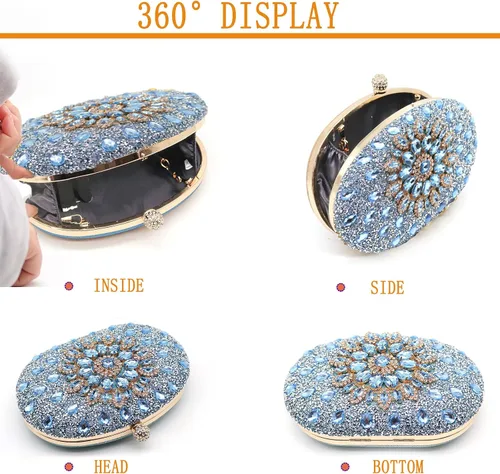 Vista 3 de Bolsos de mano de noche con diamantes de imitación para mujer, bolso de mano de boda, bolso de fiesta de novia, diamantes de graduación, bolsos