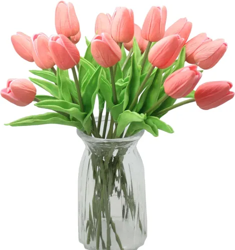 Vista 26 de Flores artificiales, 10 cabezas, mini tulipán artificial de tacto real para decoración del hogar, boda, fiesta, centro de mesa (negro)