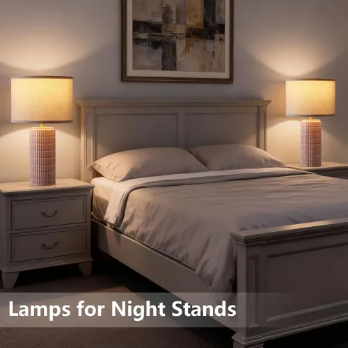 Vista 5 de Juego de 2 lámparas de mesa modernas de cerámica, lámpara de noche para decoración de dormitorio, lámpara de mesita de noche con 3 temperaturas