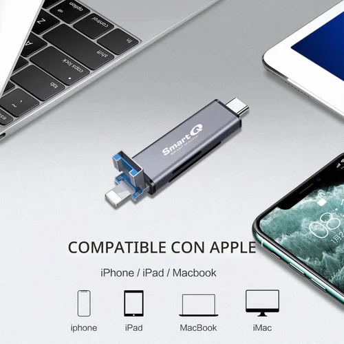 Vista 5 de SmartQ C350TL Lector de tarjetas SD para iPhone/Android, USB C 3.0 y USB A 2.0 adaptador de tarjeta de memoria súper velocidad para PC, portátil