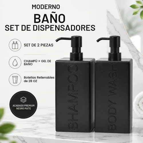 Vista 6 de dispensador rectangular de resina premium para cuarto de baño, para champú, acondicionador, loción corporal, diseño moderno recargable con bomba