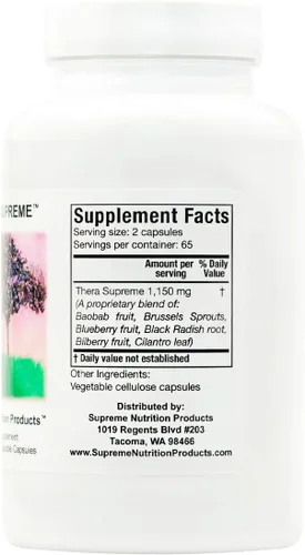 Vista 3 de Supreme Nutrition Thera Supreme, 130 cápsulas vegetarianas combinadas de hierbas puras