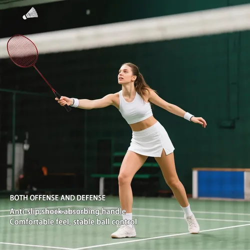 Vista 6 de Raquetas de bádminton, juego de raquetas de bádminton, ofensivas y defensivas, raqueta de entrenamiento profesional ultraligera de carbono compuesto