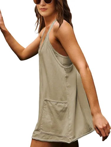Vista 4 de Lentta Minivestido deportivo sin mangas para mujer con pantalones cortos incorporados, cuello en V, tirantes delgados, vestido de verano