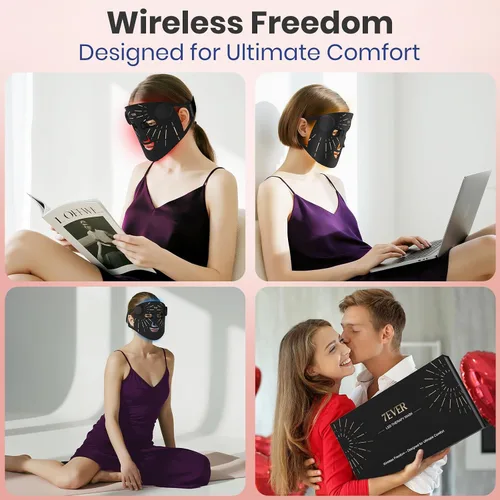 Vista 7 de Terapia de luz roja para cara, máscara facial LED portátil de 4 modos, máscara de luz roja y infrarroja de 850 nm, temporizador de 15 minutos, 256