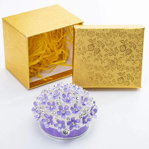 Vista 7 de YU FENG Cajas de baratijas con bisagras de 3 pulgadas con cristal esmaltado morado Forget Me Not Flower Butterfly Barinket Joyero para mujeres