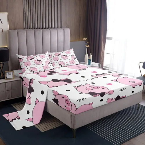 Vista 25 de Erosebridal Juego de sábanas con diseño de gato tamaño individual, sábana encimera Kawaii Garfield para niños y niñas, sábanas con huellas de patas