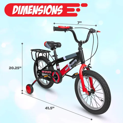 Vista 4 de Slippery Racer MW Sports - Bicicleta infantil de 16 pulgadas con ruedas de entrenamiento extraíbles, frenos de mano y estante de relé trasero