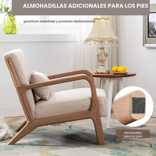 Vista 4 de ANJ ANJHOME Silla moderna de mediados de siglo, estilo Accent, con asiento de tela cómoda para sala de estar con estructura de madera maciza, sillón