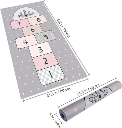 Vista 3 de Hopscotch Mat de 31 x 63 pulgadas, alfombra de juego de salto y cuenta con bonito diseño de estrella, alfombra de juego antideslizante para niños