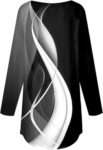 Vista 4 de Camisas de otoño para mujer, modernas, informales, holgadas, de manga larga, cuello redondo, cómodas, sudaderas de ocio