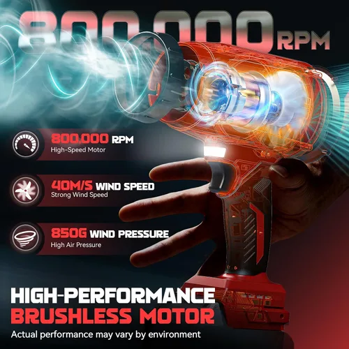 Vista 2 de Soplador de hojas inalámbrico de 800,000 RPM compatible con Milwaukee (solo herramienta), motor sin escobillas, velocidad ajustable, soplador