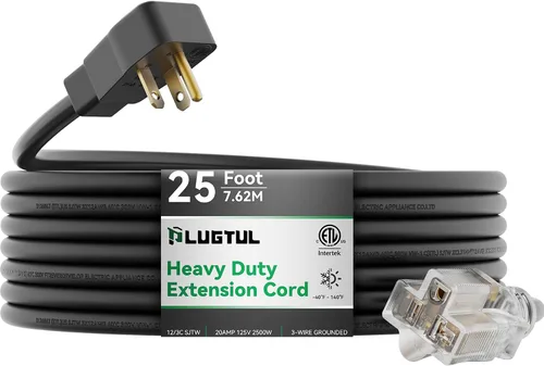 Vista 11 de PLUGTUL Cable de extensión de 20 amperios de 50 pies Cable de extensión resistente NEMA 5-20, extremo iluminado, calibre 12, SJTW, 20AMP 125V