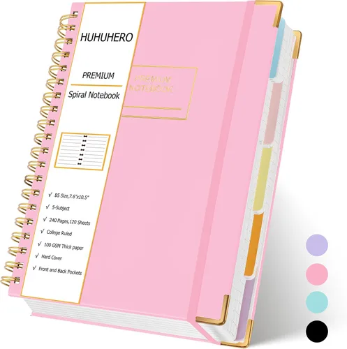Vista 9 de Huhuhero Cuaderno de 5 materias, 240 páginas rayadas diario en espiral con rayas universitarias, 7.6" x 10.5" B5 cuadernos de tapa dura