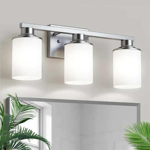 Vista 8 de L LOHAS LED Lámparas de baño negras de 2 luces, accesorios de iluminación modernos sobre espejo con pantalla de vidrio transparente, luces