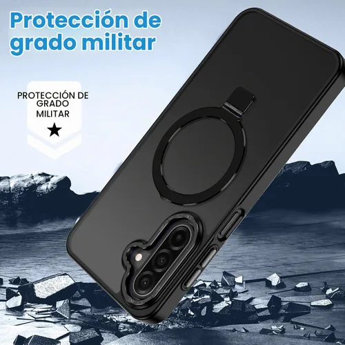 Vista 5 de Funda para Galaxy A17 5G, compatible con MagSafe, soporte magnético invisible para anillo de soporte, delgada, a prueba de golpes, translúcida Negro