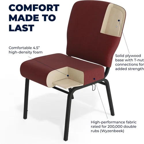 Vista 5 de Flash Furniture Advantage Signature Elite - Silla de iglesia granate, 20 pulgadas de ancho