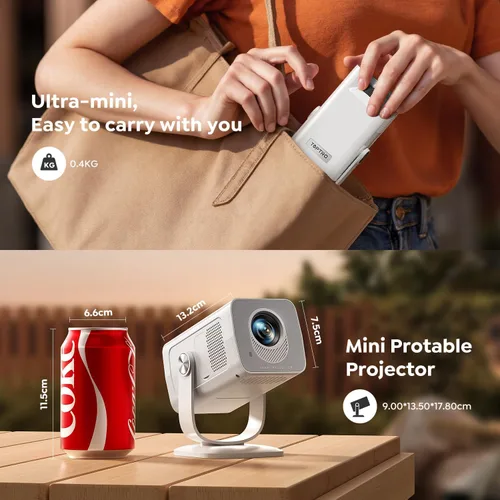 Vista 6 de Mini-proyector con WiFi6 y Bluetooth bidireccional 5.4, soporte 1080P 4K, [aplicaciones integradas y Android 14 2026] Proyector de película portátil