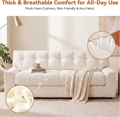 Vista 5 de MONVANE Sofá convertible de 3 plazas de felpilla 3 en 1 de 75.6 pulgadas Beige