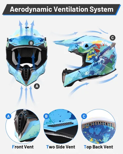 Vista 5 de Dirt Bike Helmet for Kids Boys & Girls with Goggles & Gloves for 8-18 Years Old, DOT Certified Kid ATV Helmet Motocross Off Road