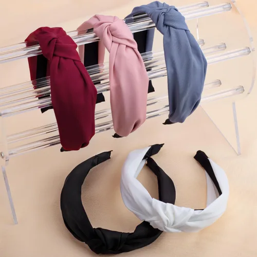 Vista 2 de Paquete de 5 diademas anchas de tela anudadas para mujer, bandas para la cabeza de moda para mujeres, diademas antideslizantes para cabello grueso