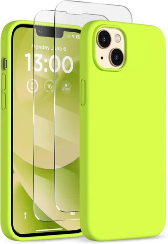 Vista 19 de Funda delgada para iPhone 13 de 6.1 pulgadas, silicona líquida a prueba de golpes, con forro de microfibra suave antiarañazos, 2 protectores