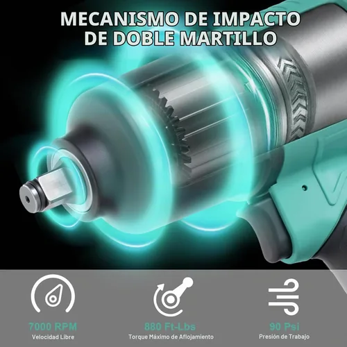 Vista 4 de Dotool Llave de impacto neumática de 1/2 pulgada, unidad cuadrada, resistente, 880 ft-lbs, salida de par de aflojamiento máximo, llave de impacto