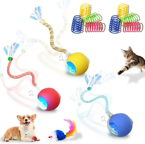 Vista 15 de Pelota interactiva de juguetes para gatos y perros de interior, juguete automático para gatos, rotación automática de 360°, evita obstáculos