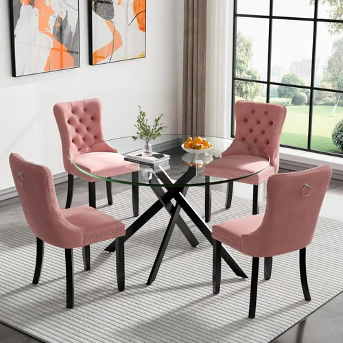 Vista 82 de Juego de mesa de comedor de cristal plateado moderno de 47 pulgadas para 2, juego de mesa de comedor de cocina redonda de 3 piezas con patas