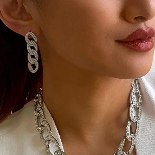 Vista 3 de Aretes de clip para mujer, aretes de cadena con clip para niñas