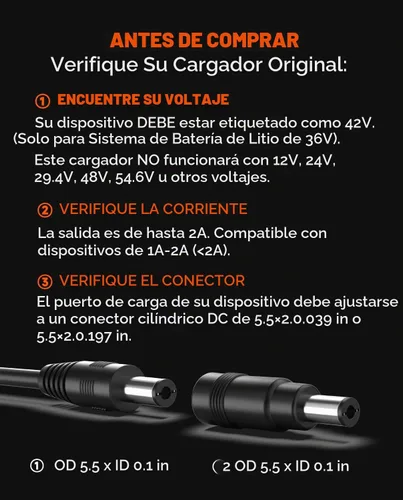 Vista 3 de Cargador de 42 V 2 A para scooter eléctrico Gotrax, compatible con GXL V2 G4 Apex XR Elite, compatible con Hiboy S2 S2 Pro KS4, Hover-1 Journey