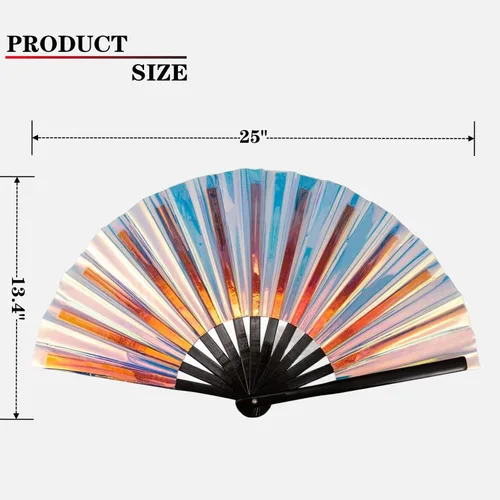 Vista 3 de Ventilador de mano plegable grande para hombres y mujeres, ventilador holográfico para mujeres, fiesta de baile, festivales, Halloween, EDM