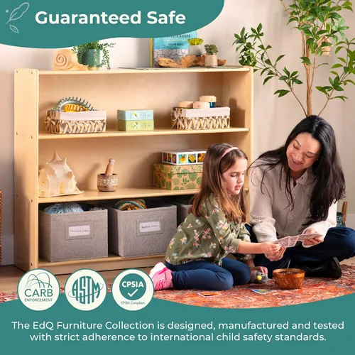 Vista 3 de Guidecraft EdQ - Almacenamiento abierto de tres estantes naturales con 3 contenedores de tela: estanterías de madera para niños y organizador