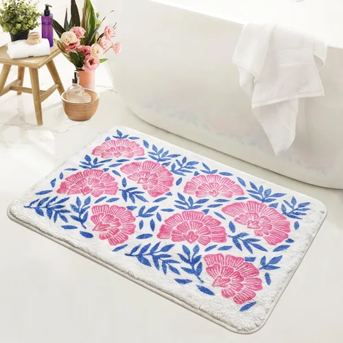 Vista 9 de SHIYUE Bonita alfombra de baño con diseño de flores para alfombras de baño, microfibra ultra suave y esponjosa, absorción de agua, tapete