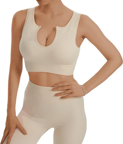 Vista 2 de JOJOANS Conjuntos de entrenamiento para mujer 2 piezas acanalados sin costuras cintura alta con brasier deportivo leggings de yoga