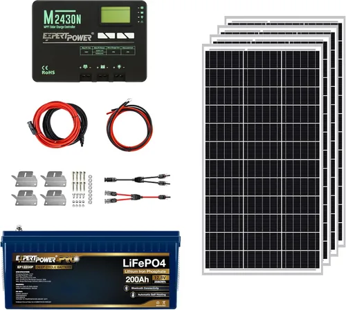 Vista 9 de ExpertPower Kit de panel solar de 2.5 KWH 12 V LiFePO4 12 V 200 Ah Bluetooth y calefacción, paneles solares de 400 W, controlador solar MPPT de 30