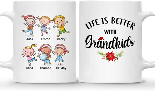 Vista 9 de Gossby Taza personalizada – GRANDKIDS MAKE LIFE MORE GRAND (1 niño) – Taza de café de cerámica de 11 onzas y 15 onzas para abuelos/abuelos – Idea