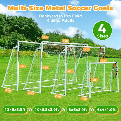 Vista 2 de Portería de fútbol de 12 x 6, 10 x 6.5, 8 x 6, 6 x 4 pies, portería de fútbol de metal para patio trasero, portería de fútbol para niños, jóvenes