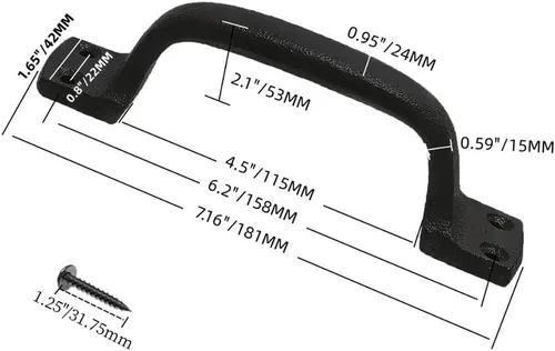 Vista 2 de Tirador Clásico de Puerta – Tirador de Acero Resistente para Portones, Puertas de Granero, Cercas Exteriores, Negro, 7 Pulgadas
