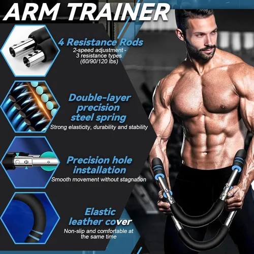 Vista 6 de Twister - Entrenador de brazos, barra de entrenamiento de resorte ajustable de 60 a 100 libras, entrenador de brazos para hombres/mujeres, diseño